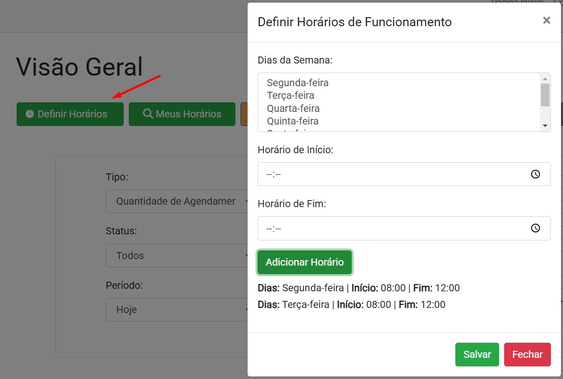 Foto mostrando como criar horários de trabalho